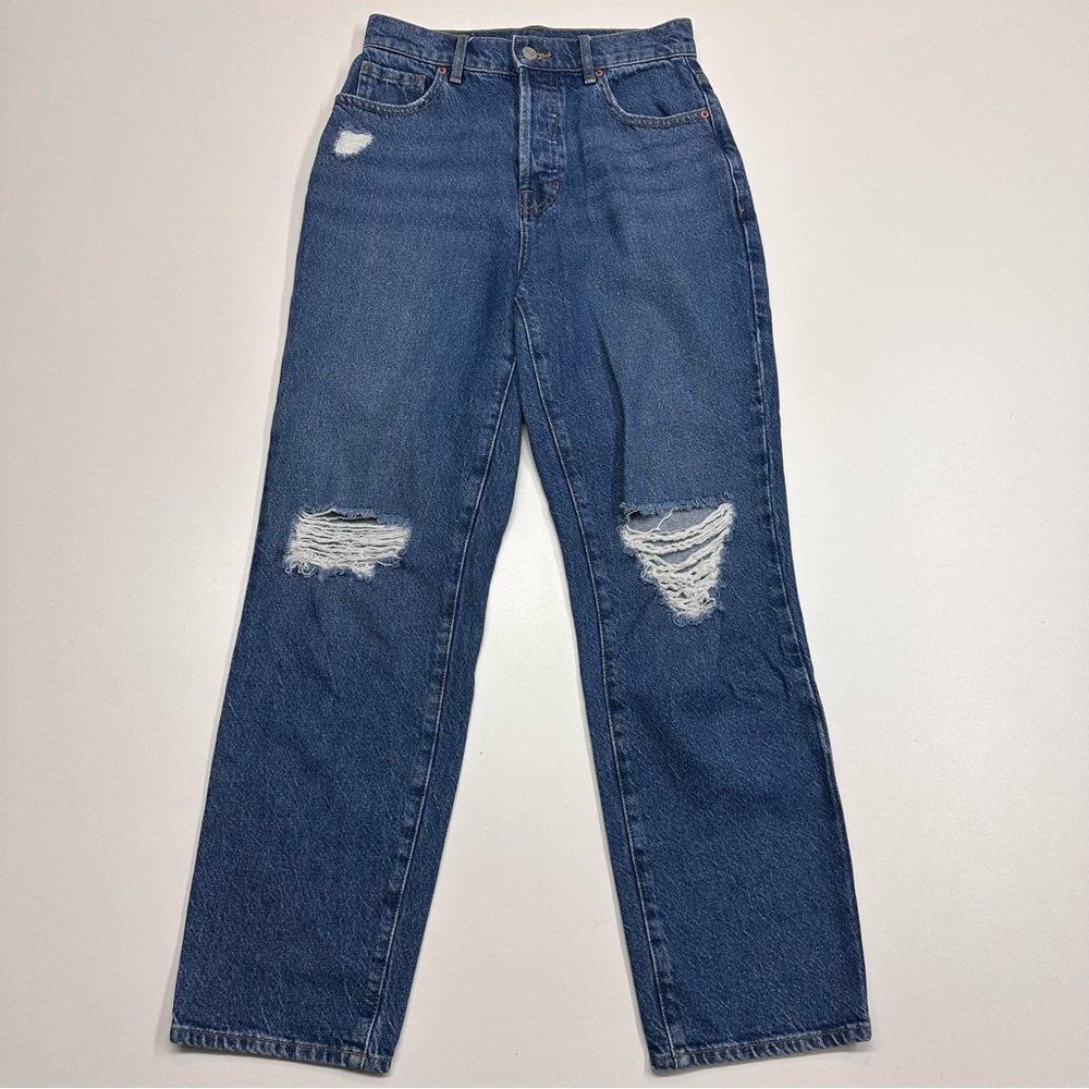 PacSun Medium Wash Blue Distressed High Rise Straight Leg Ankle Jeans Size 24 - Picture 2 of 10